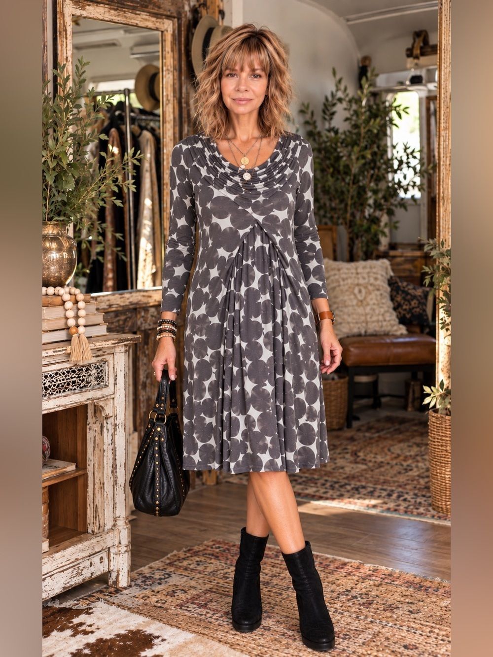 Rundholz Black Label Gray Hues Langenlook Dot Midi Shift Dress Size Small